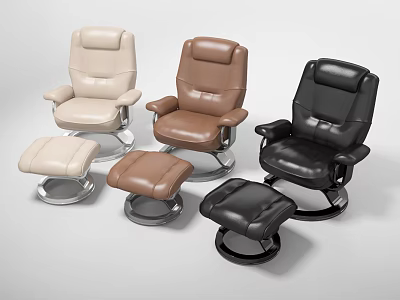 Leather Office Chairs Beige Brown Black Swivel Design With Matching Ottoman 3d model