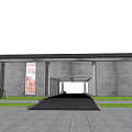 Industrial Factory Building Exterior With Lush Trees Green Lawn People Strolling And Bicycles