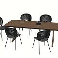 Modern Dining Table Set with Rectangular Wooden Top and Four Black Woven Back Chairs 3d model