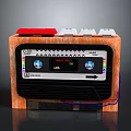 Retro Cassette Player Design With Wooden Casing Red White Buttons And Tape Reel Windows