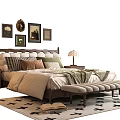 Cozy Double Bed With Decorative Paintings Pillows Nightstands Table Lamps And Bed Bench On Rug