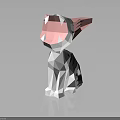 Low Poly Tiger Figurine With Open Mouth Pink Interior And Black White Stripes
