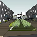 Modern Urban Architecture Complex Featuring Multiple Buildings With Contemporary Roof Structures And Green Spaces