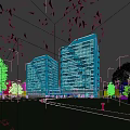 Modern High Rise Office Buildings With Glass Curtain Walls In Green Park Surroundings