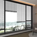 Modern Window Blinds In Living Interior With River View Floor Lamp And Chair