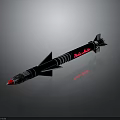 Military Rocket Weapon With Black Body Red Tip And Tail Fins Design