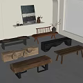 Solid Wood Bench Combination 3d model