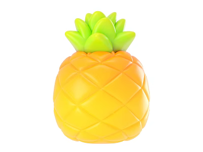 Bright Yellow Pineapple With Green Leafy Top And Textured Surface On White Background 3d model