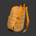Bright Orange Backpack With Repeating Pattern Front Pocket And Orange Straps 3d model