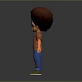 Man as 3D Character with Afro Hairstyle Orange Shirt Blue Jeans Green Shoes Gray Background