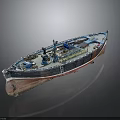 Intricate Blue Wooden Boat Model Featuring Apparatus And Upper Structure Design