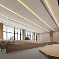 Modern Large Spacious Conference Room Interior With Floor to Ceiling Windows Arranged Seats and Lectern