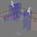 Modern Forest Adventure Playground Equipment with Green Structures Slide Platforms and White Rabbit Figures