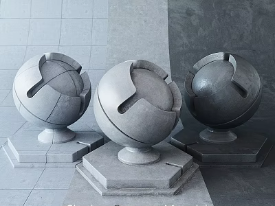 Gray Stone Spherical Components With Hexagonal Bases And Sculptural Design 3d model