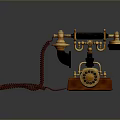 Vintage Antique Telephone With Brass Accents Wooden Base And Red Coiled Cord