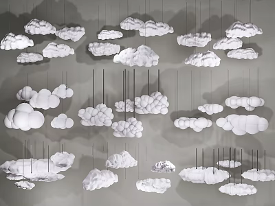 Decorative Cloud Shaped Chandeliers With Fluffy White Design Hanging In Cluster 3d model