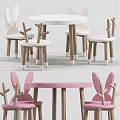 Cute Kids Table Set With Rabbit Ear Chairs And Wooden Legs In Pink White
