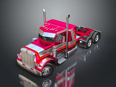Red Semi Truck With Chrome Accents Twin Exhaust Pipes And Shiny Finish 3d model