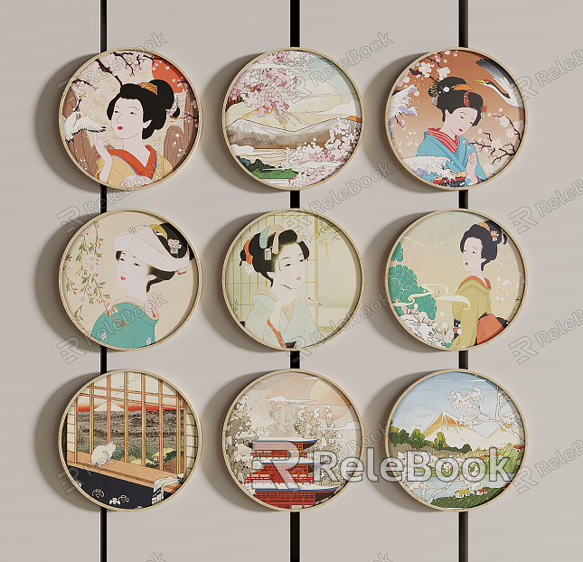 Japanese Round Frame Hanging Painting model