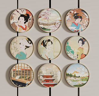 Japanese Round Frame Hanging Painting 3d model