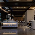 Luxurious Modern Open Restaurant Interior With Pendant Lights Tables Chairs Green Plants And Marble Floors