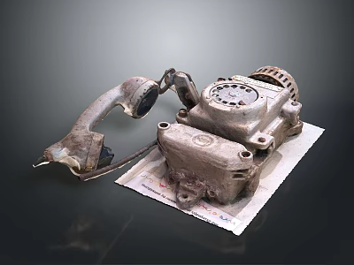 Rusty Old Electronic Telephone With Handset And Dial Placed On Paper 3d model