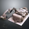 Rusty Old Electronic Telephone With Handset And Dial Placed On Paper