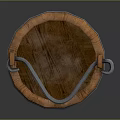 Vintage Wooden Bucket With Metal Hoops And Curved Handle Design