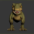 Realistic 3D Dinosaur Character With Green Yellow Skin Sharp Teeth And Yellow Eyes Standing