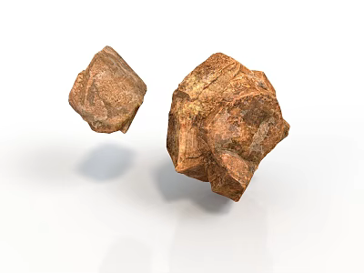 Two Natural Rough Brown Wooden Stone Pieces Displayed on White Background 3d model