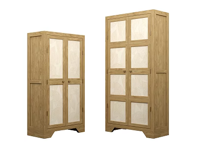 Two Wooden Storage Cabinets With Glass Panel Doors For Home Storage Solutions 3d model