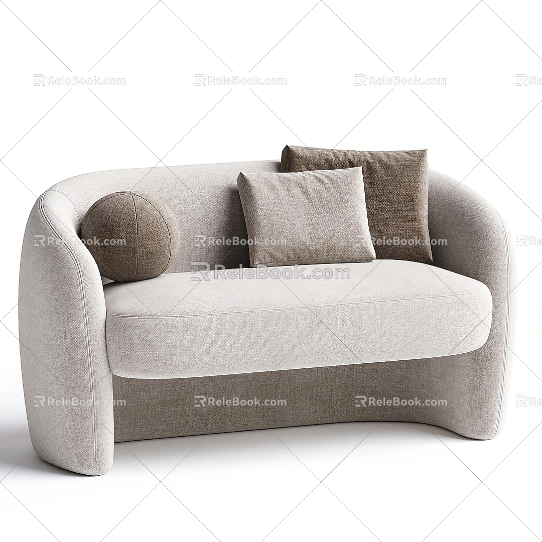 Double sofa fabric double sofa fabric pillow 3d model