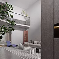 Modern Living and Dining Room Interior With TV Wall Green Plants And Open Space