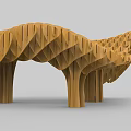 Wooden Pergola With Intricate Wavy Geometric Canopy And Sturdy Supporting Columns Design