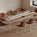Modern Conference Room Setup With Long Table Brown Chairs And Wooden Floor