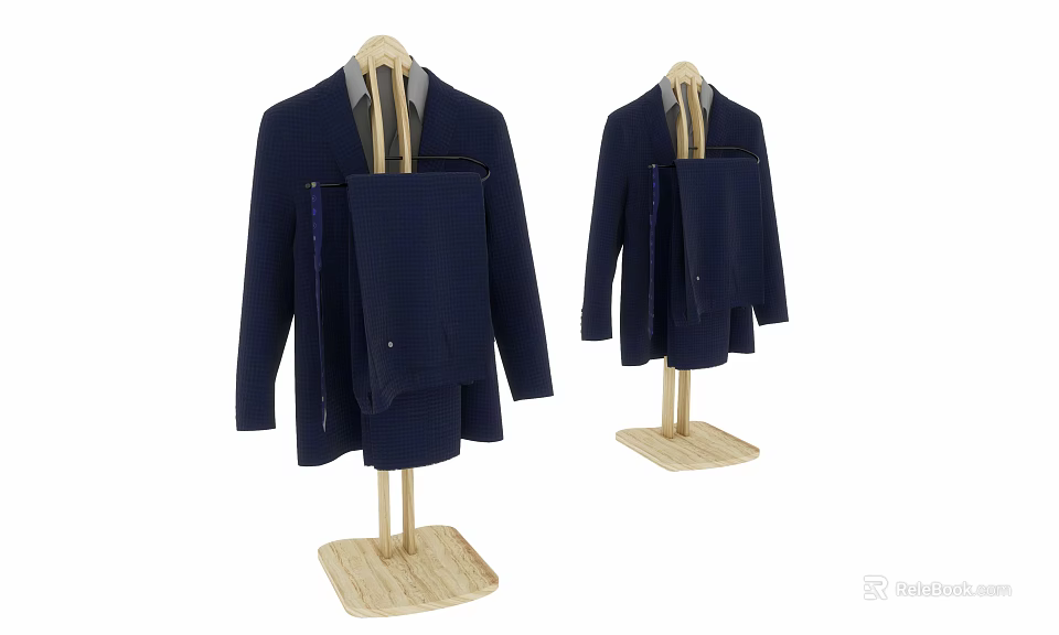 Dark Blue Long Sleeve Coat With Front Zip Displayed On Wooden Mannequin Stand 3d model 