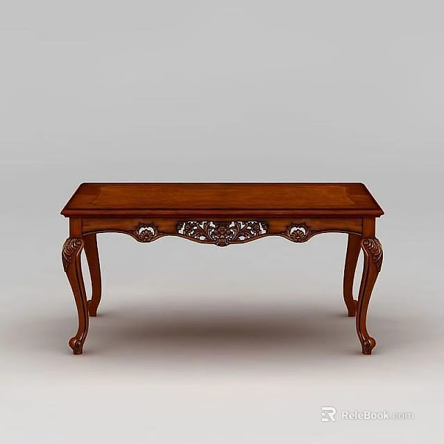 Science and Technology Exhibition Hall Showcases Classic Solid Wood Table With Carved Details 3d model 