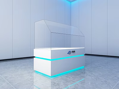Modern Transparent Glass Display Cabinet with White Base and Blue Lighting in Sleek Indoor Space 3d model