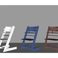 Three Wooden Children's Chairs in White Blue Red with Simple Stable Design