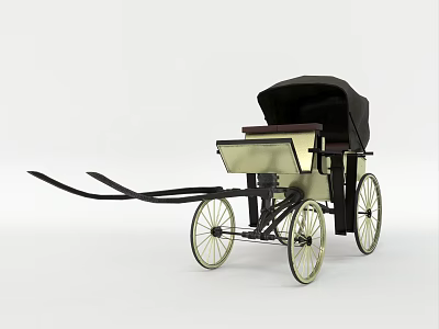 Classic Vintage Carriage With Black Canopy Light Colored Body And Wheels 3d model