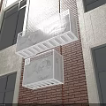 Red Brick Building Facade With White Grid Structure And Carved Patterns 3d model