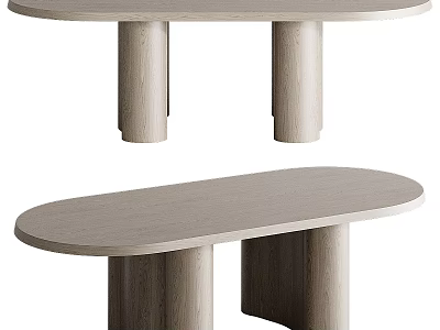 Modern Wooden Dining Table With Oval Tabletop And Cylindrical Legs 3d model