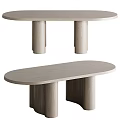 Modern Wooden Dining Table With Oval Tabletop And Cylindrical Legs 3d model