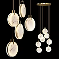 Elegant Modern Circular Chandeliers In Different Sizes With Marble Shades And Golden Metal Frames