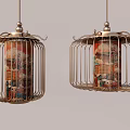 Traditional Chinese Lanterns With Golden Metal Frames And Colorful Decorative Patterns