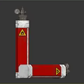 Red Cylindrical Commercial Equipment With Yellow Warning Signs White Base And Metal Top