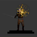 Man With Yellow Glowing Sparks Standing On Black Base With Wolf Head Symbol