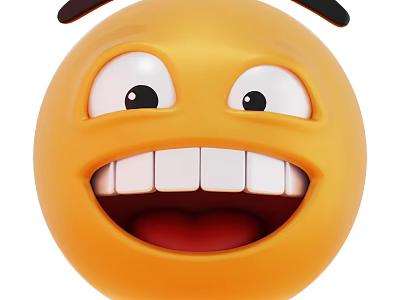 Cheerful Yellow Game Movie Character With Big Eyes Open Mouth And Teeth 3d model