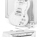 Red Electric Guitar Leaning On Black Beige Amplifier In Studio Setup