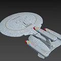 Disc Shaped Starship With Red Engines In Starry Space Background